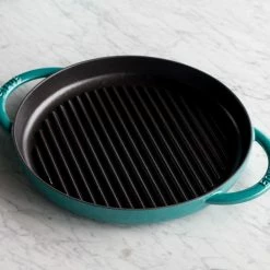 Deals 🎉 Staub 10" Round Double Handle Pure Grill | Turquoise ❤️ -Le Creuset Shop 12030105 ls 1 1