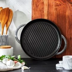 Budget 🤩 Staub 10" Cast Iron Pure Grill Pan | Graphite Grey 🔔 -Le Creuset Shop 1203018 ls 01