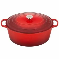 Hot Sale 🤩 Le Creuset 15.5 Qt. Oval Signature Dutch Oven With Stainless Steel Knob | Cerise/Cherry Red 🎉