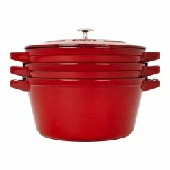 Deals ✔️ Staub Stackable Cocotte, Braiser, And Grill Pan With Lid | Cherry 👍 -Le Creuset Shop 14552606 04