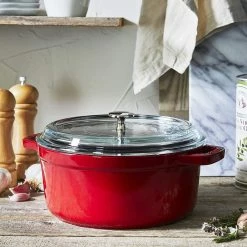 New 🎉 Staub 4 Qt. Round Cocotte/Dutch Oven With Glass Lid | Cherry Red 😍 -Le Creuset Shop 81wrlo92ktl. ac sl1500