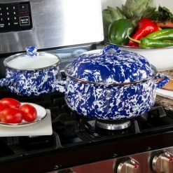 Discount ⭐ Golden Rabbit Enamelware 4 Qt. Dutch Oven | Cobalt Swirl 🛒 -Le Creuset Shop dutchovenlifestyle 1