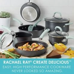 New 🔔 Rachael Ray 11-Piece Hard Anodized Cookware Set | Light Blue 🎉 -Le Creuset Shop hardblue2