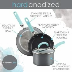 New 🔔 Rachael Ray 11-Piece Hard Anodized Cookware Set | Light Blue 🎉 -Le Creuset Shop hardblue5