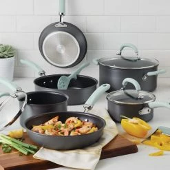 New 🔔 Rachael Ray 11-Piece Hard Anodized Cookware Set | Light Blue 🎉 -Le Creuset Shop hardblue8