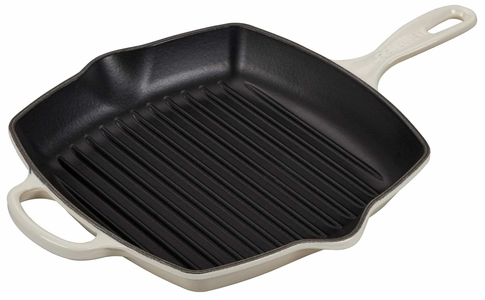 Discount 🤩 Le Creuset 10.25" Square Signature Cast Iron Grill Skillet | Meringue White 💯