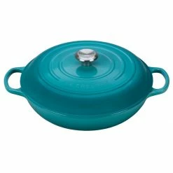 Discount ❤️ Le Creuset 5 Qt. Signature Enameled Cast Iron Braiser With Stainless Steel Knob | Caribbean Blue 👍