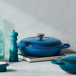 Best Pirce 🛒 Le Creuset 3.5 Qt. Signature Enameled Cast Iron Braiser With Stainless Steel Knob | Marseille Blue ⌛ -Le Creuset Shop mars2