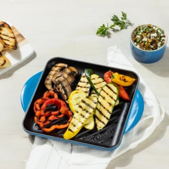 Best Sale 👏 Le Creuset 9.5" Square Signature Enameled Cast Iron Grill Pan | Marseille Blue 💯 -Le Creuset Shop marsgriddle6
