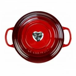 Deals 🔔 Le Creuset 3.5 Qt. Round Signature Dutch Oven With Stainless Steel Heart Knob | Cerise/Cherry Red ⌛ -Le Creuset Shop overhead
