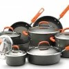 Cheapest 🧨 Rachael Ray Hard Anodized II Cookware Set W/ Orange Handles: 14pc 🎁 -Le Creuset Shop rachael ray cookware hard anodized ii aluminum 14pc set orange handles 87000 compressed