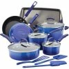 Coupon 💯 Rachael Ray Blue Gradient 14 Piece Enamel Cookware Set 👍 -Le Creuset Shop rachael ray 14 piece cookware set gradient blue