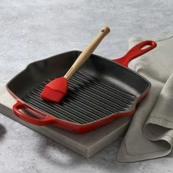 Best Sale 🎁 Le Creuset 10.25" Square Signature Cast Iron Grill Skillet | Cerise/Cherry Red ⌛ -Le Creuset Shop red2 1