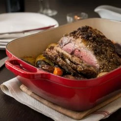 Best reviews of ✔️ Le Creuset 5.25 Qt. Rectangular Signature Cast Iron Roaster | Cerise/Cherry Red 🎉 -Le Creuset Shop redroast1