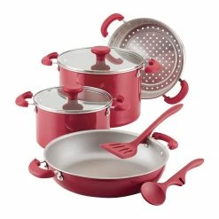 Discount 👏 Rachael Ray 8-Piece Enameled Stacking Cookware Set | Red Shimmer 🌟