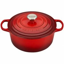 Flash Sale 😀 Le Creuset 5.5 Qt. Round Signature Cast Iron Dutch Oven With Stainless Steel Knob | Cerise/Cherry Red 🥰