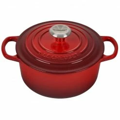 Best Pirce 👏 Le Creuset 2 Qt. Round Signature Cast Iron Dutch Oven With Stainless Steel Knob | Cerise/Cherry Red 😉