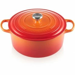 Best Pirce ⭐ Le Creuset 7.25 Qt. Round Signature Dutch Oven With Stainless Steel Knob | Flame Orange ⌛