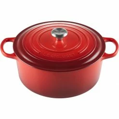 Best deal 🎉 Le Creuset 7.25 Qt. Round Signature Dutch Oven With Stainless Steel Knob | Cerise/Cherry Red 😀