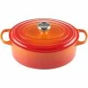Best Sale 🔥 Le Creuset 5 Qt. Oval Signature Dutch Oven With Stainless Steel Knob | Flame Orange ✔️