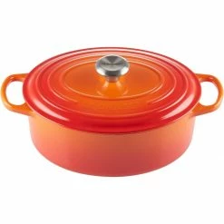 Best Sale 🔥 Le Creuset 5 Qt. Oval Signature Dutch Oven With Stainless Steel Knob | Flame Orange ✔️