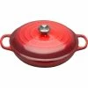 Best Sale 😉 Le Creuset 3.5 Qt. Signature Enameled Cast Iron Braiser With Stainless Steel Knob | Cerise/Cherry Red 🛒