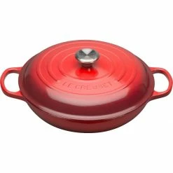 Best Sale 😉 Le Creuset 3.5 Qt. Signature Enameled Cast Iron Braiser With Stainless Steel Knob | Cerise/Cherry Red 🛒