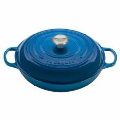 Promo 🥰 Le Creuset 5 Qt. Signature Enameled Cast Iron Braiser With Stainless Steel Knob | Marseille Blue 🌟