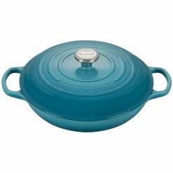 Buy 🧨 Le Creuset 3.5 Qt. Signature Enameled Cast Iron Braiser With Stainless Steel Knob | Caribbean Blue ⭐