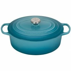 Brand new ⭐ Le Creuset 6.75 Qt. Oval Signature Dutch Oven With Stainless Steel Knob | Caribbean Blue 😀