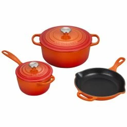 Outlet ⌛ Le Creuset 5-Piece Signature Cookware Set With Stainless Steel Knobs | Flame Orange 🎁
