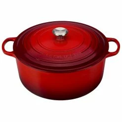 Best Pirce ✨ Le Creuset 13.25 Qt. Round Signature Cast Iron Dutch Oven With Stainless Steel Knob | Cerise/Cherry Red 👏