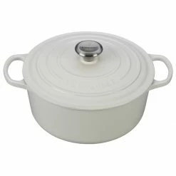 Buy 🔔 Le Creuset 5.5 Qt. Round Signature Cast Iron Dutch Oven With Stainless Steel Knob | White 😉