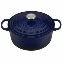 Buy 🎉 Le Creuset 5.5 Qt. Round Signature Cast Iron Dutch Oven With Stainless Steel Knob | Indigo Blue 🌟