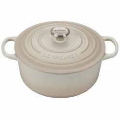 Buy 👏 Le Creuset 5.5 Qt. Round Signature Cast Iron Dutch Oven With Stainless Steel Knob | Meringue White 🛒
