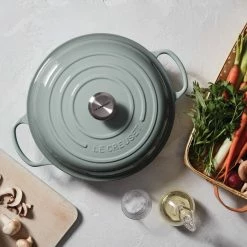 Deals 💯 Le Creuset 3.5 Qt. Signature Enameled Cast Iron Braiser With Stainless Steel Knob | Sea Salt 🔥 -Le Creuset Shop rs9191 spring 2019 seasaltbraiserhuman 0732 lpr