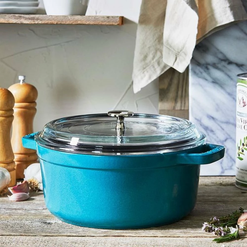 Brand new β€οΈ Staub 4 Qt. Round Cocotte/Dutch Oven With Glass Lid | Turquoise 𧨠4 Brand new β€οΈ Staub 4 Qt. Round Cocotte/Dutch Oven With Glass Lid | Turquoise 𧨠- Image 2